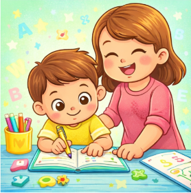 Professora apoiando aluno